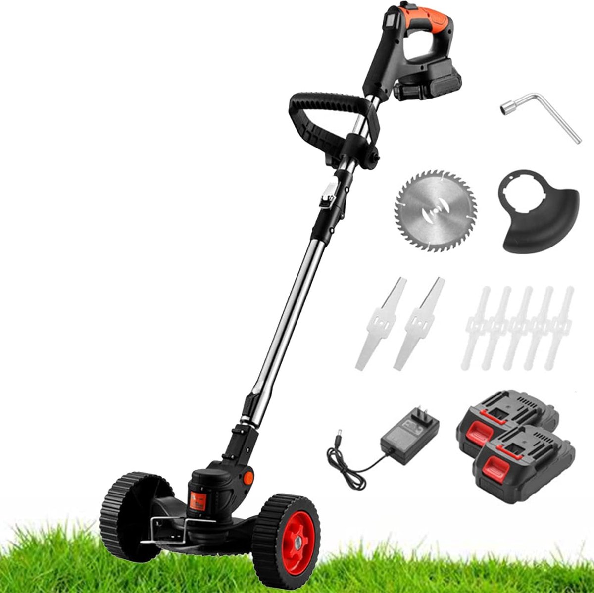 Elektrische onkruidverdelger - Grastrimmer bosmaaier - Tuinonderhoud - Inclusief 2 batterijen - 30 cm snijbreedte - Zwart