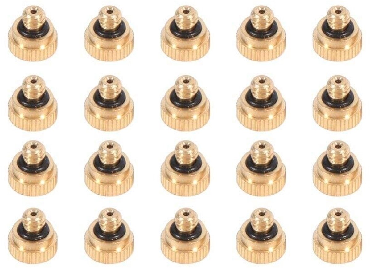 Dailygoods- Misting Nozzles 20 stuks - Lekvrije Messing/roestvrij staal - Verstelbare opening 0,2mm/0,6mm - Voor koelsysteem - Geschikt voor buitengebruik - Inclusief zelfafdichtende o-ring - Nevelsproeier
