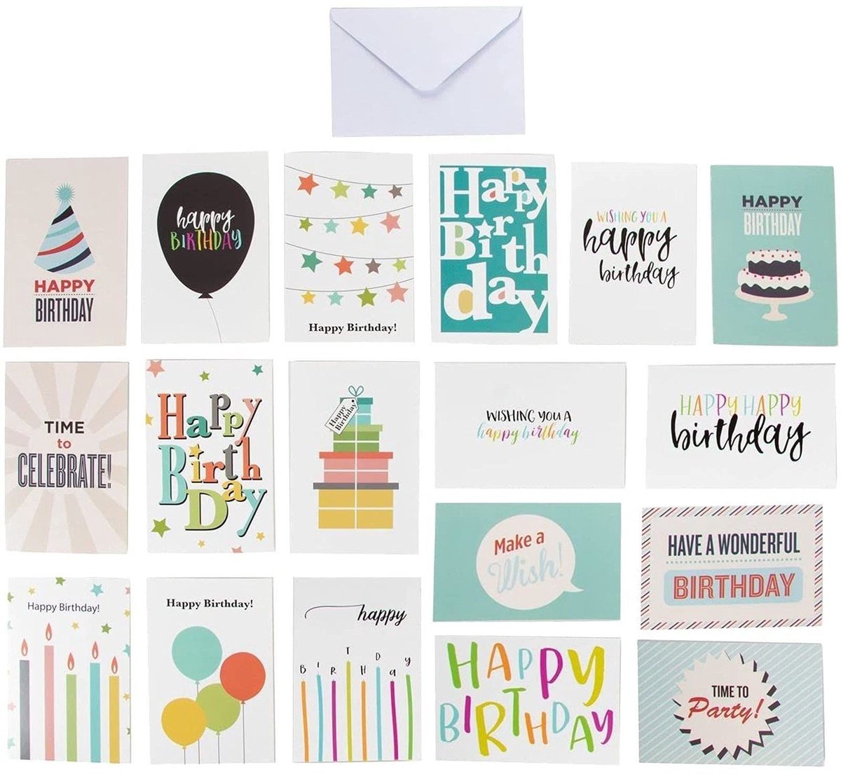 Dailygoods- Verjaardagskaarten Set van 144 - Wenskaarten met Enveloppen - Feestelijke Ontwerpen - 10,5 x 15,5 cm - Hoogwaardig Karton - Blanco Kaarten