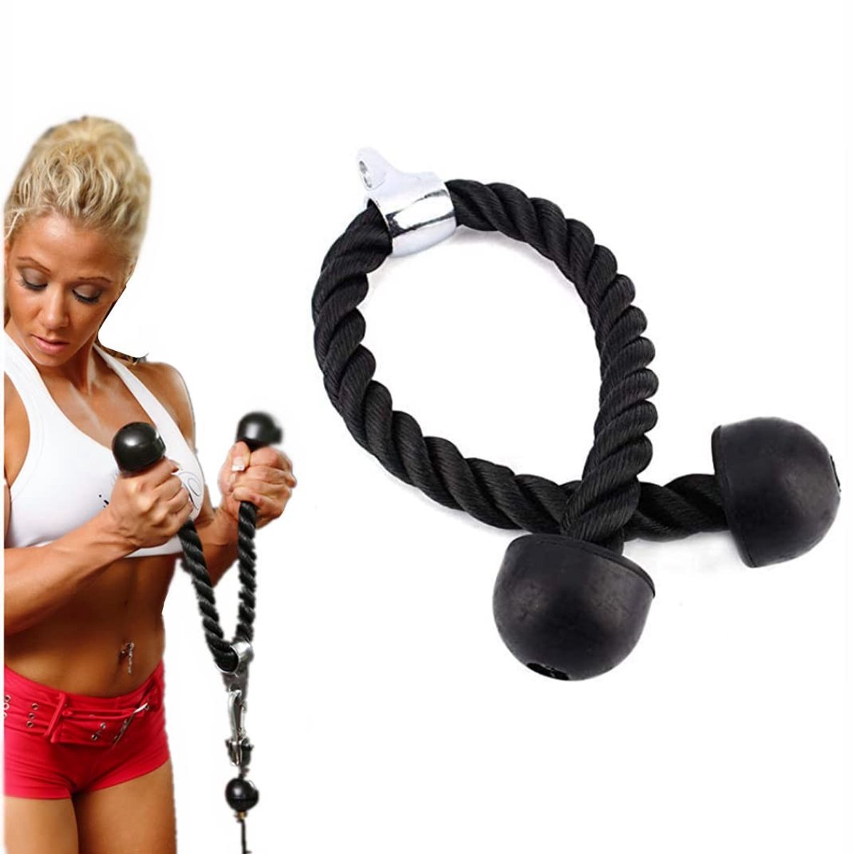 Dailygoods- Tricepstouw 70 cm - Duurzaam Nylon - Antisliphandvatten - Fitnessaccessoire - Trainingsapparaat - Eenvoudige Bevestiging - Fitness Touw