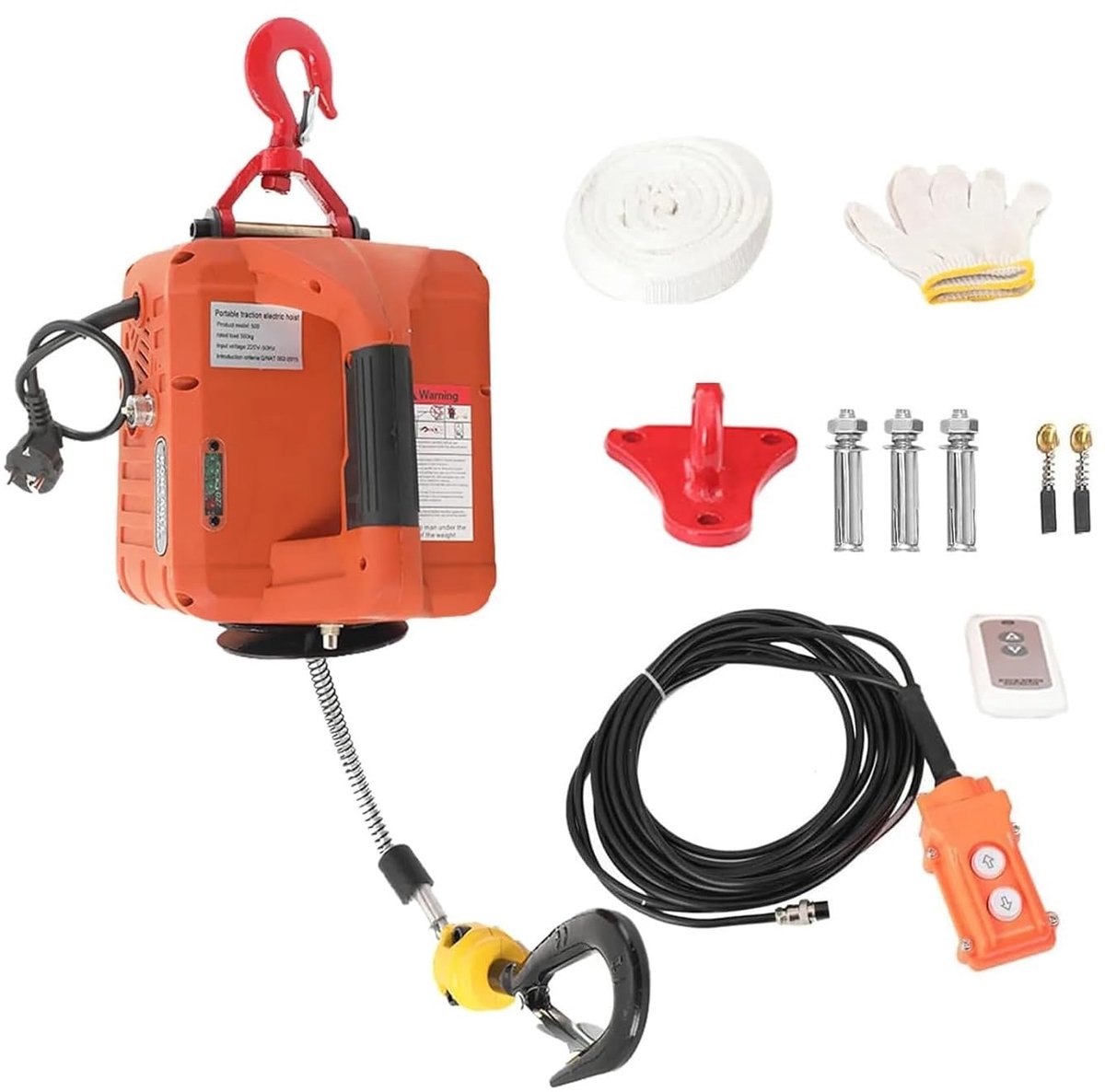 Elektrische takel - Krachtlier - Zwaar tillen - Draadloze bediening - 500 kg capaciteit - Grijs