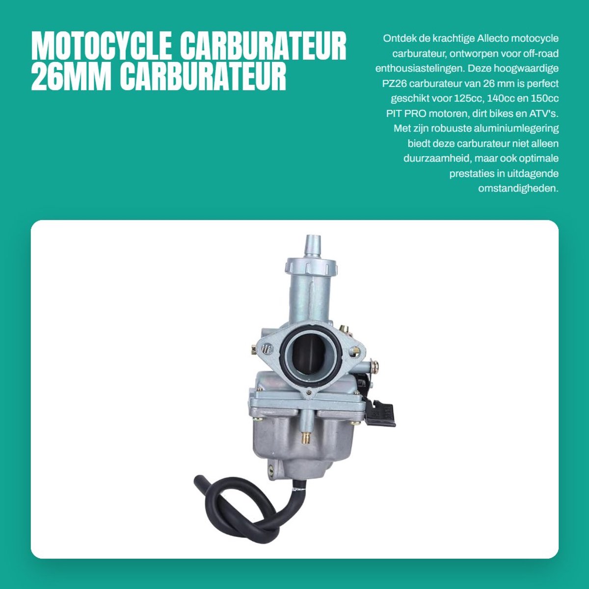Dailygoods- Carburateur PZ26 26mm - Aluminiumlegering - Geschikt voor 125cc/140cc/150cc - Off-road voertuig - Hoge kwaliteit - Anticorrosie/slijtvast - Motorcarburateur