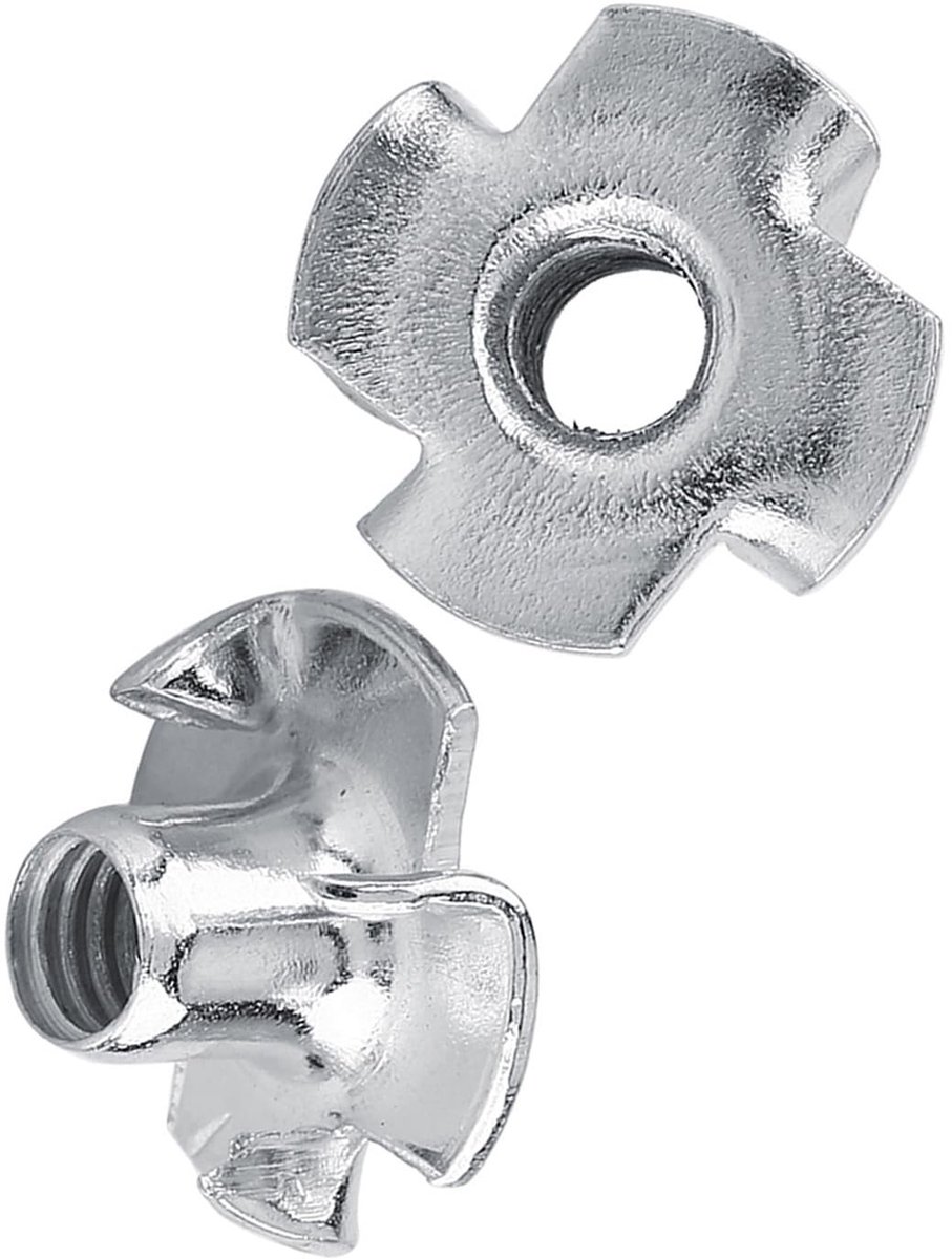 Dailygoods- T Moer Verzinkt - T Moerset - T Moeren met Vier Tanden - Voor Houtbewerkingsmeubilair - Koolstofstaal - Roestbestendig - Houtmoer
