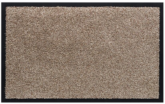 Beige droogloopmat met zwarte rand, 50 x 80 cm.