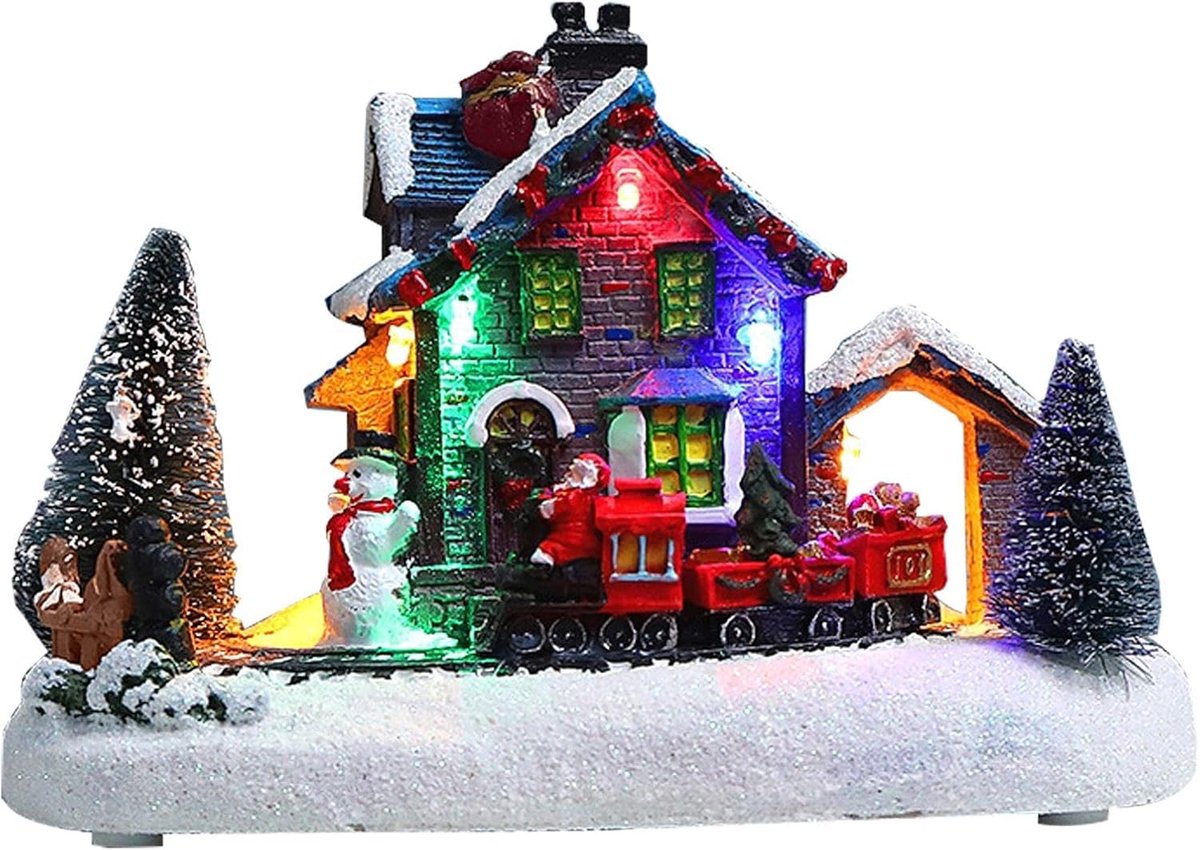 Kerstdorp Ornamenten - Kersthuisjes Set - Feestelijke Decoratie - Met LED Verlichting - 18 x 10 x 12 cm - Kleurrijk