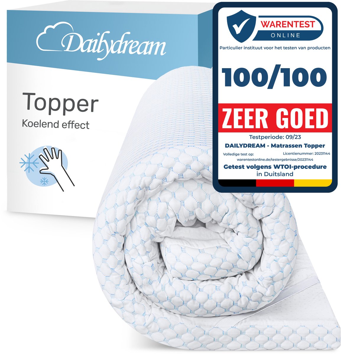 Dailydream | Cool Touch Topper met viscoschuim M - 50 bis 90kg - 5cm Höhe / 90x200cm | Traagschuim | Topmatras - Topper Matras - Topdekmatras