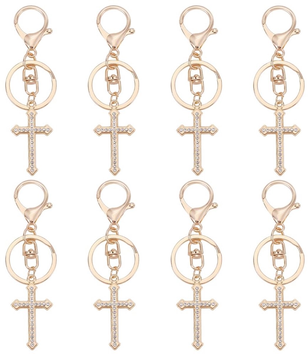 Dailygoods - Set van 8 Gouden Kruis Sleutelhangers met Kreeftsluiting