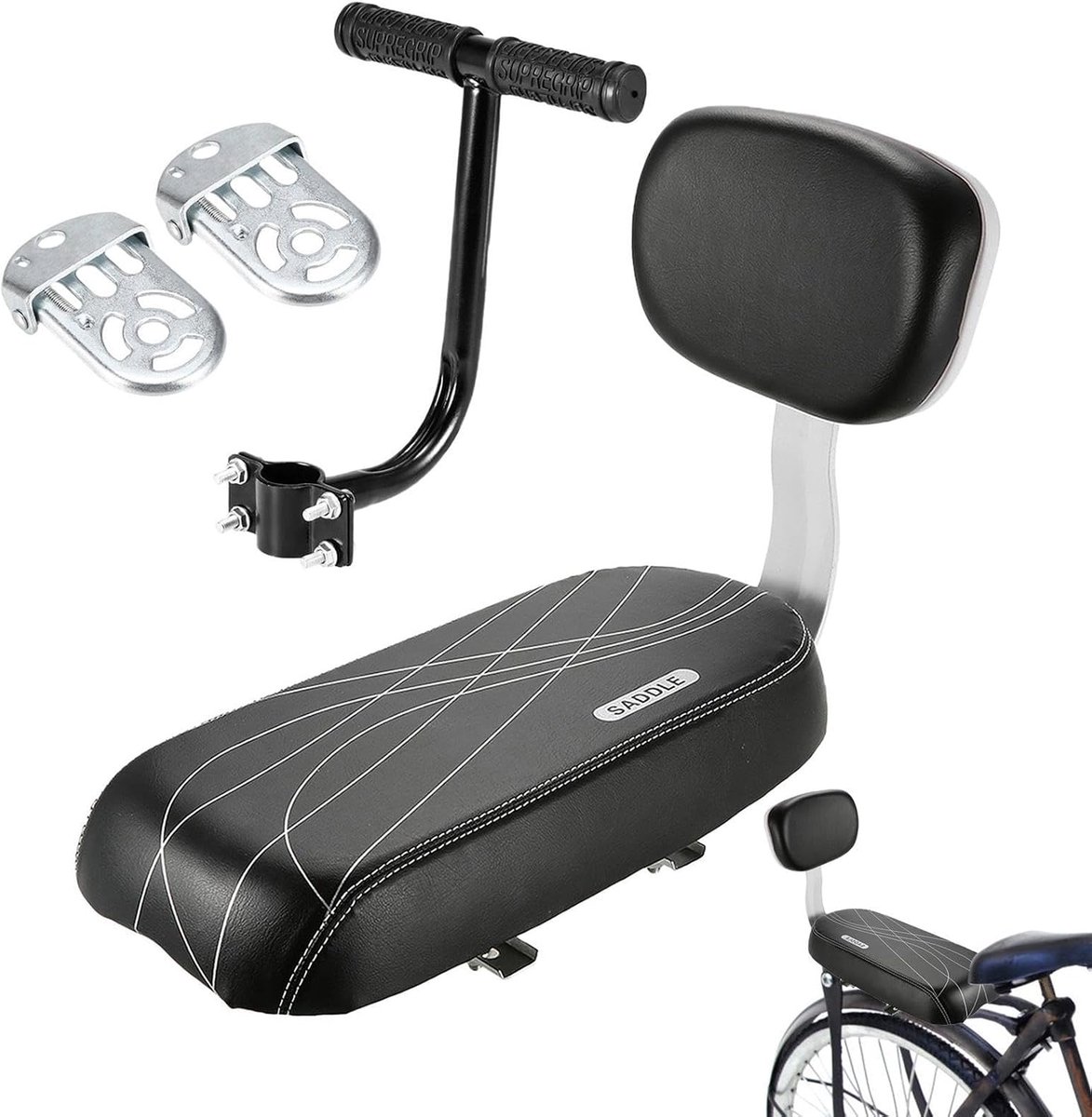 Kinderfietszitje - Peuterdrager Fietsstoel - Veilig Rijden - Met Rugleuning Armleuning - 37cm Lengte - Zwart