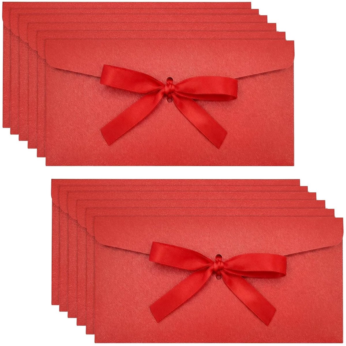 Dailygoods - Felrode enveloppen voor geldgeschenken, 12 stuks kraftpapieren portemonneetjes met lint, parelmoerglanzende uitnodigingsenveloppen voor verjaardagen, bruiloften en andere feesten 22x11cm