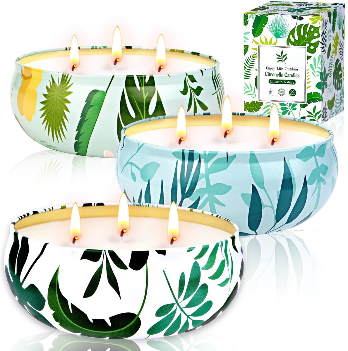 Dailygoods- Citronella Kaars Groot - 3 x 400 ml - Natuurlijke Sojawas - 3 Lonten - Geurkaars Buiten - Beste Cadeau voor Tuin