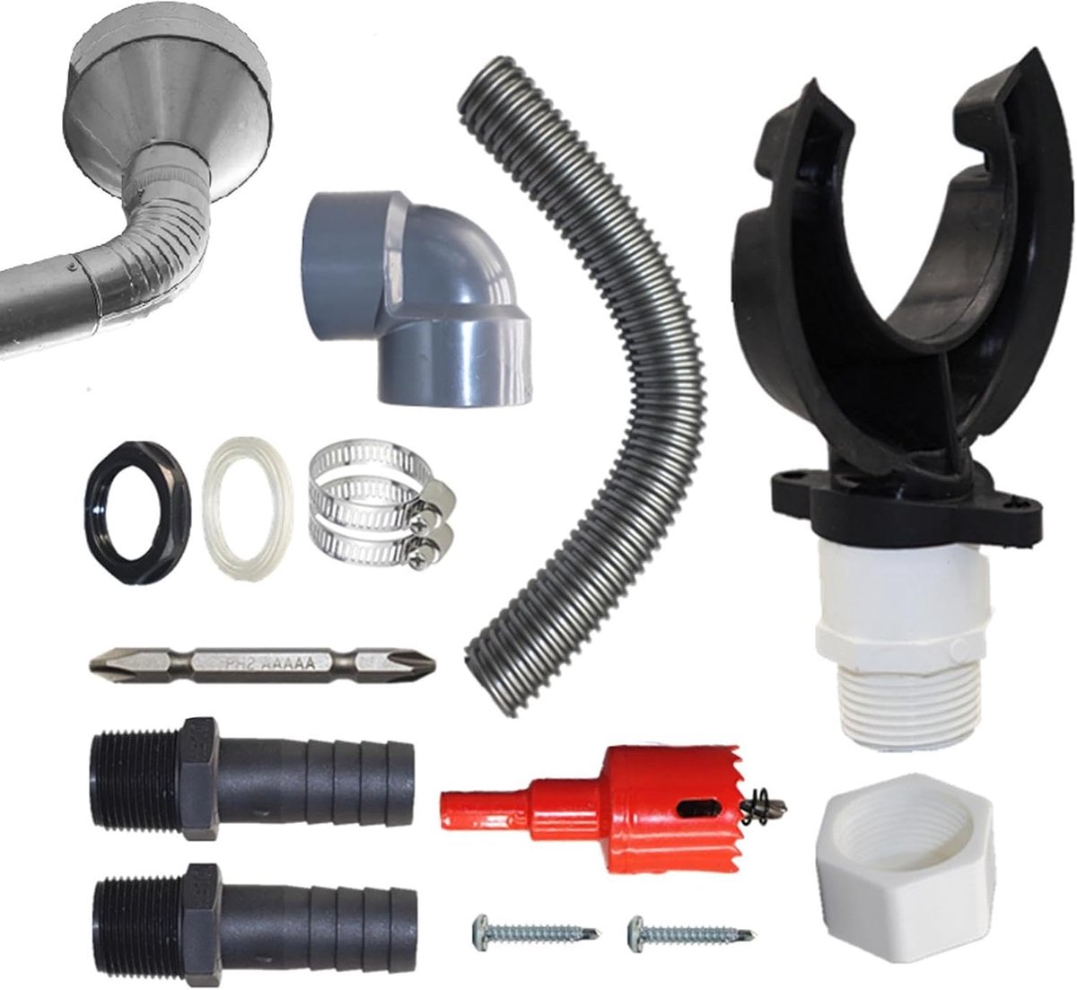 Regenwateropvangsysteem - Regenton kit - Tuin bewateren - Efficiënte wateropvang - 100-110 mm pijp - Grijs