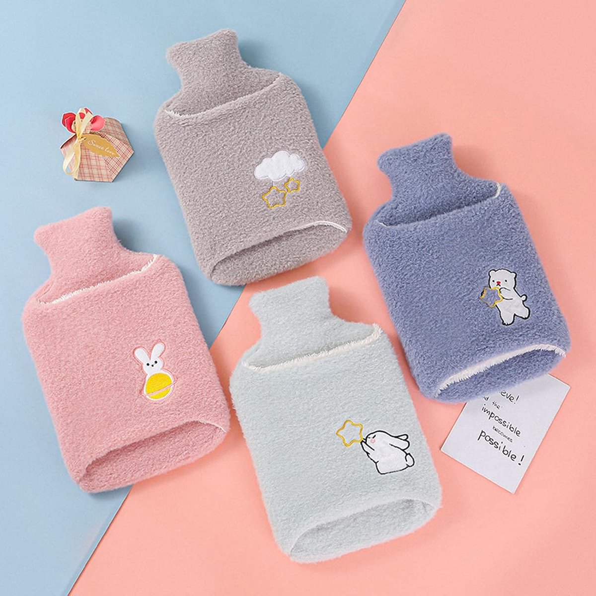 Warmwaterkruik met hoes - Grote warmwaterzak - Lichaamswarmte geven - Zachte premium pluizige hoes - 12 liter - Blauw
