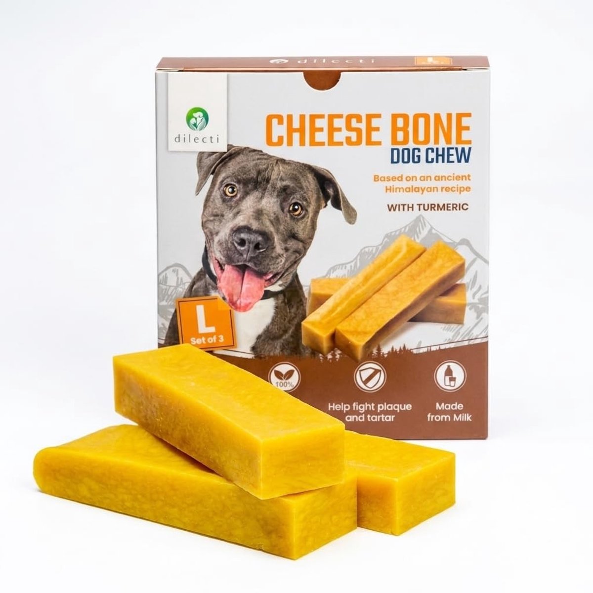 Dailygoods- Kauwbotten Lang houdbaar - Hondenkaas - Natuurlijke Kauwkoekjes - Stevig Speelgoed - Set van 3 - Maat L - Hondensnacks