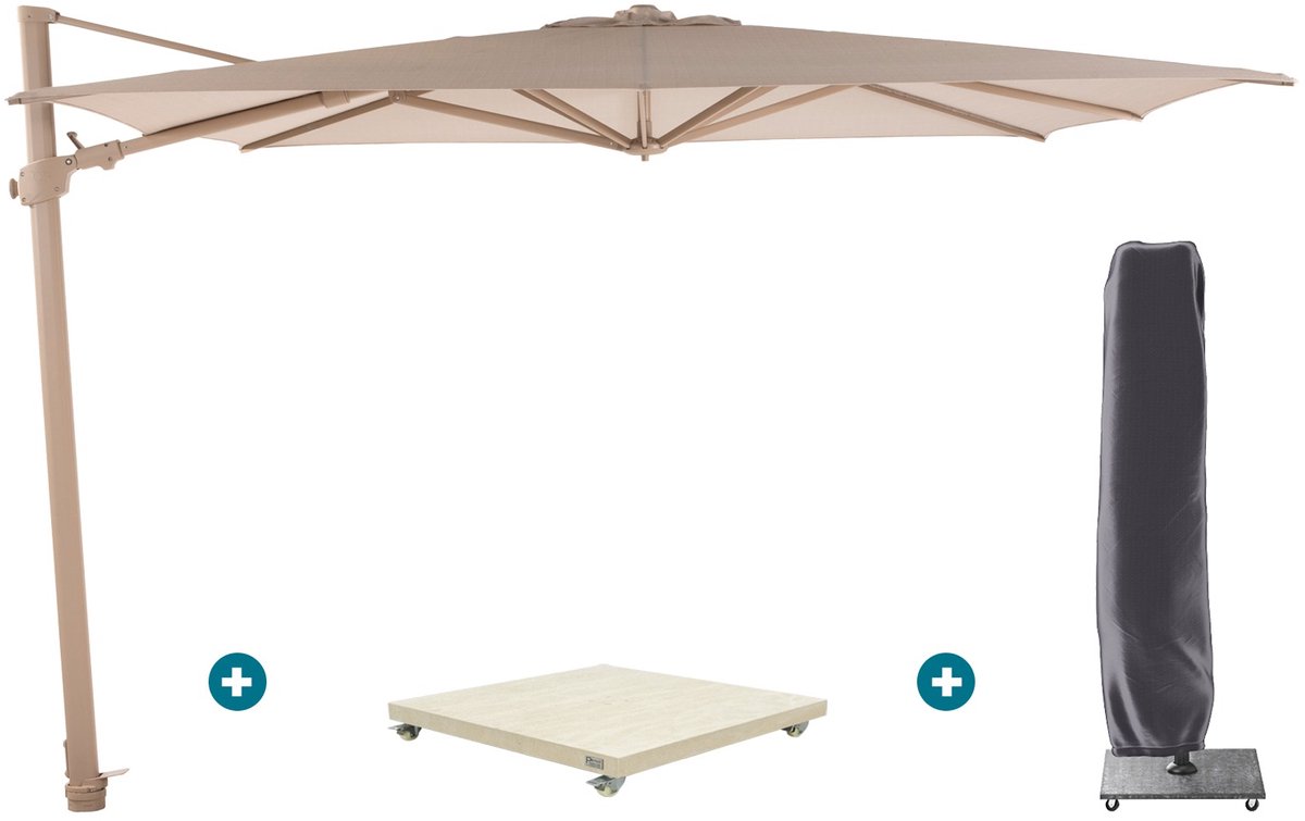 4-Seasons zweefparasol Siesta Premium 300 x 300 - Latte met Murcia voet en hoes