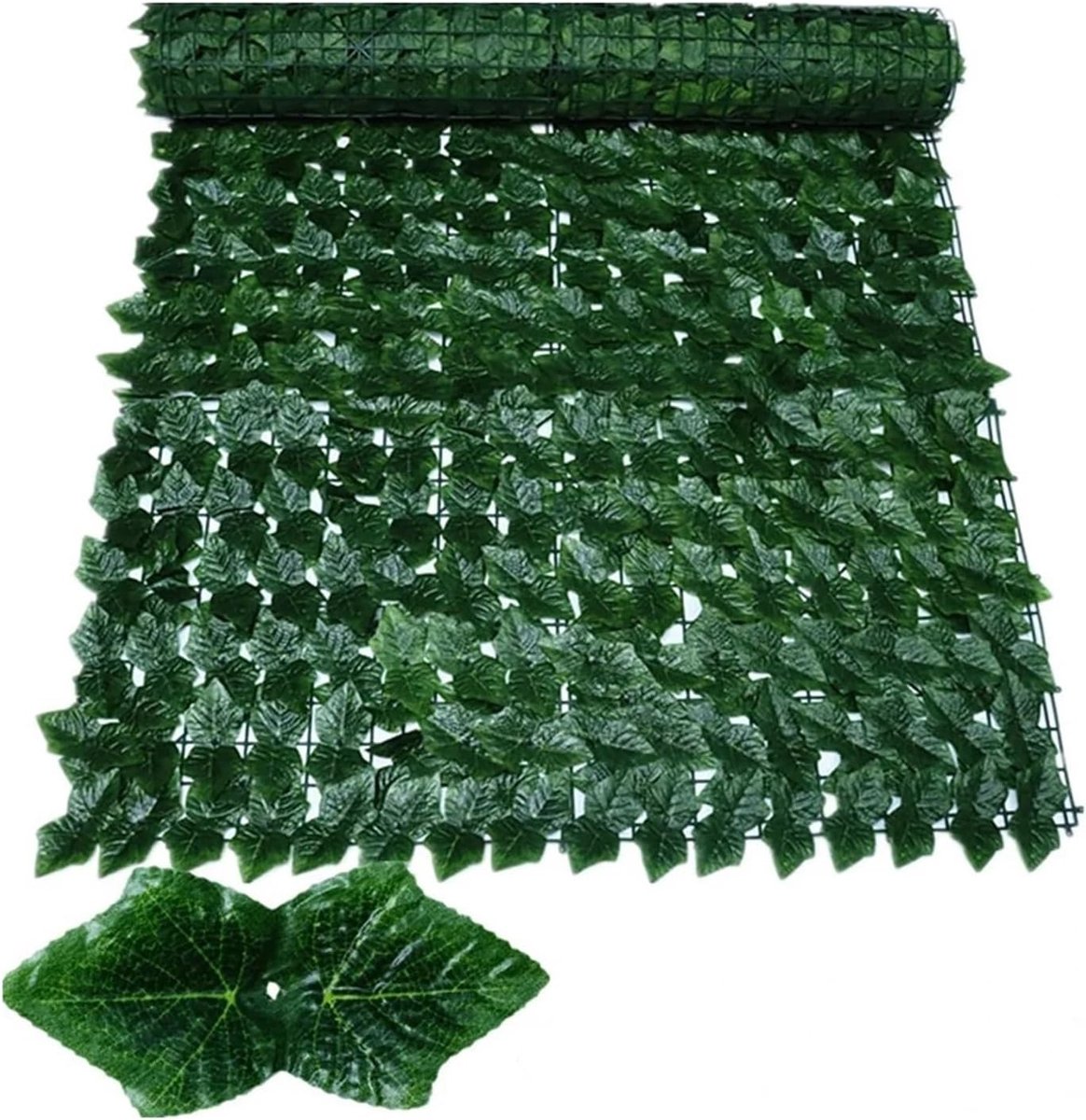 Kunstgras Haagelement - Groene Bladeren - Inkijk Beschermen - Weerbestendig Design - 50 x 200 cm - Donkergroen