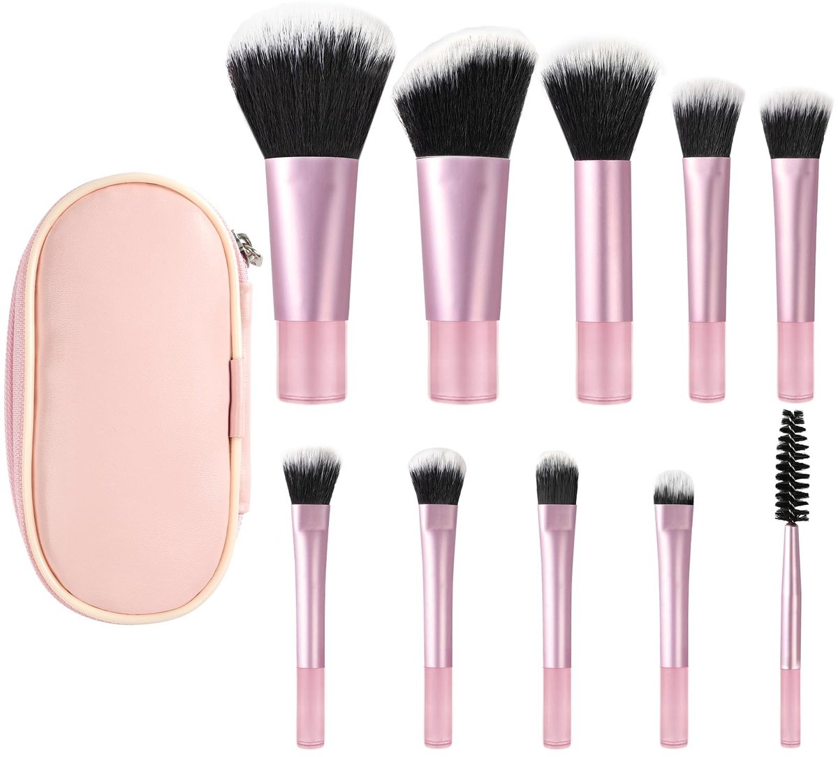 Dailygoods - OFFCUP Make-Upkwastenset, 10 Stuks Mini Make-Upkwastenset Met Opbergtas Draagbare Make-Upkwastenset Cosmetische Kwastenset Reisformaat Voor Wimpers Foundation Oogschaduw Contour Blush