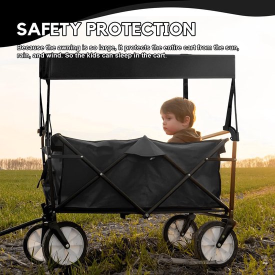 Dailygoods - Roadtime Luifel voor bolderkar, opvouwbaar, regenbeschermhoes, bolderkar, luifel, shade cover voor kinderen, opvouwbaar, strand, push-pull-wagon cart, vervanging, waterdicht, afneembaar (L 90 x B 45 x van Dailygoods — afbeelding 5