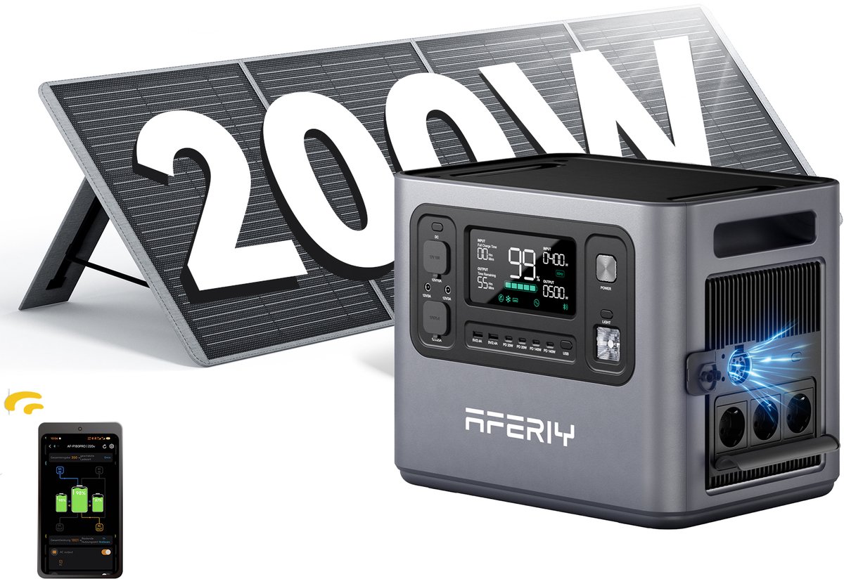 AFERIY Haven 2800 - 2048Wh 2800W - Powerstation met Zonnepaneel 200W - Draagbaar Generator - Duurzame energie