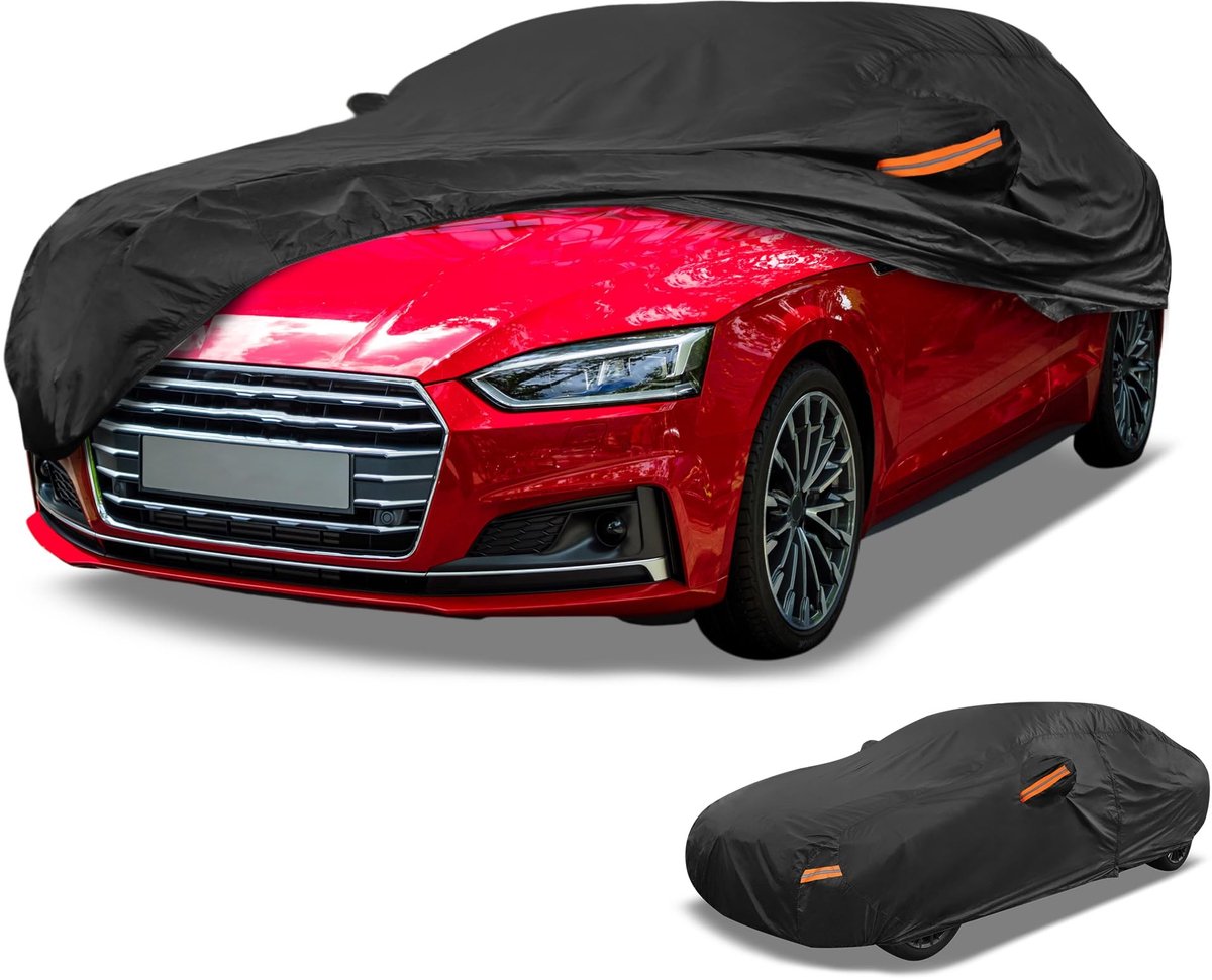 Dailygoods - 1 Stks Universele Auto Cover Waterdicht Alle Weer Automotive Outdoor Anti-UV Zon Regen Bescherming Volledige Buitenhoes 210D-PU Zwart Fit voor Hatchback Lengte tot 163 inch