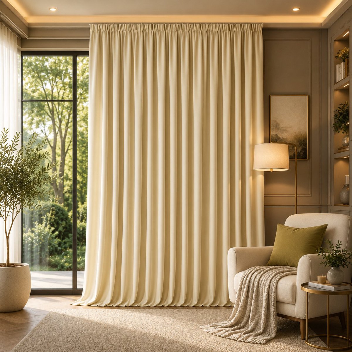 Nazik Living Verduisterende Thermo Gordijnen met Pencil Tape - Moderne Isolerende Gordijnen voor Slaapkamer en Woonkamer - 200×245 cm - Lichtbeige - 1 Paneel