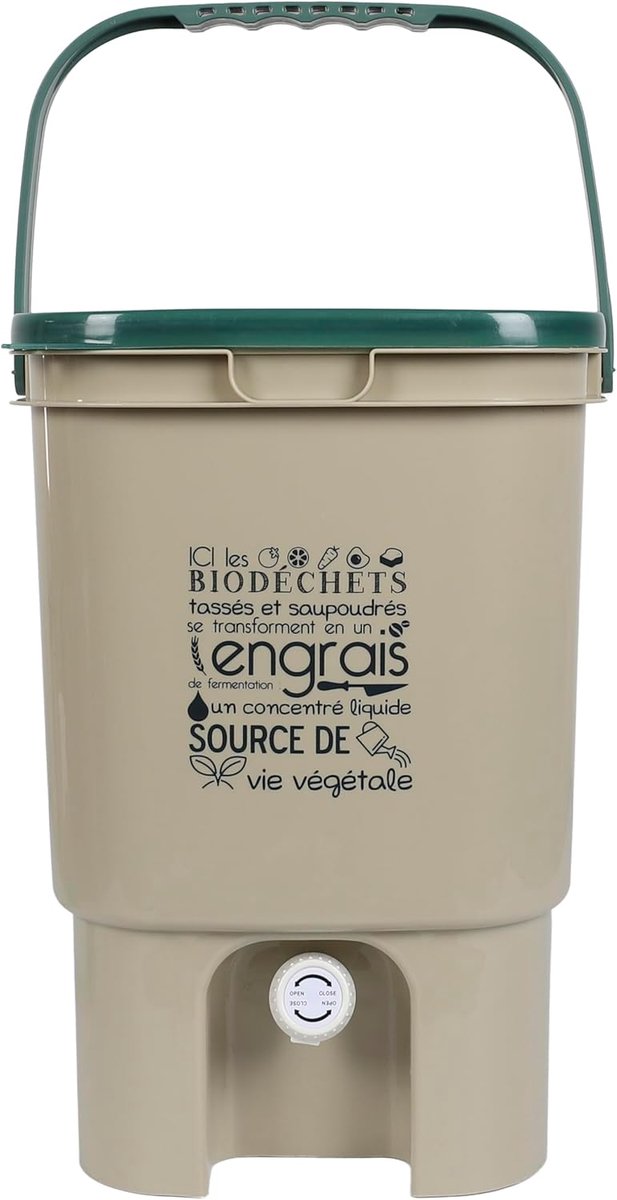 Keuken Composter - Bokashi Bak - Organisch Afval Verwerken - Met Kraan En Spray - 19 Liter - Beige Groen