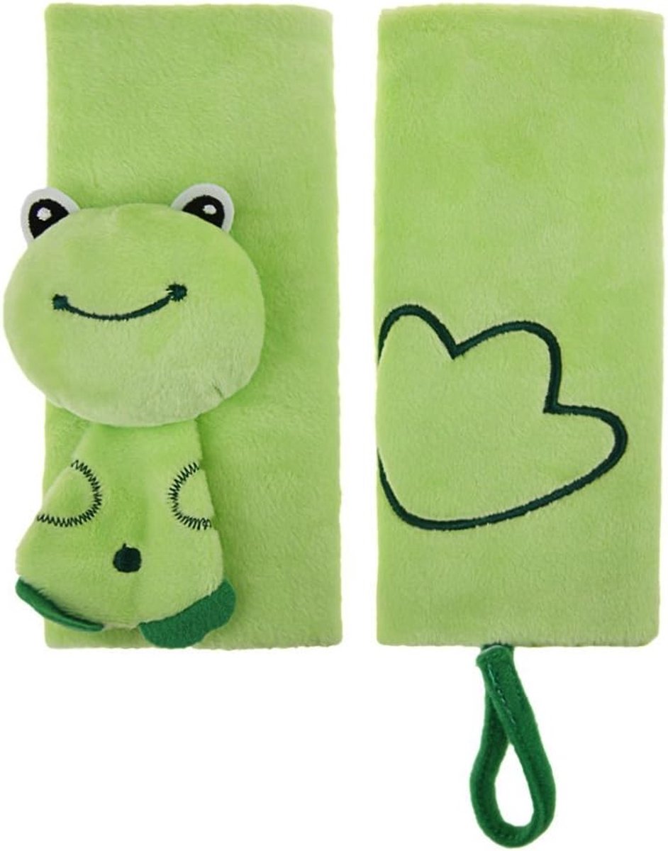 Gordelhoesjes - Riembeschermers - Comfortabel Reizen - Zachte Borduring - 16 x 16 cm - Groene Kikker