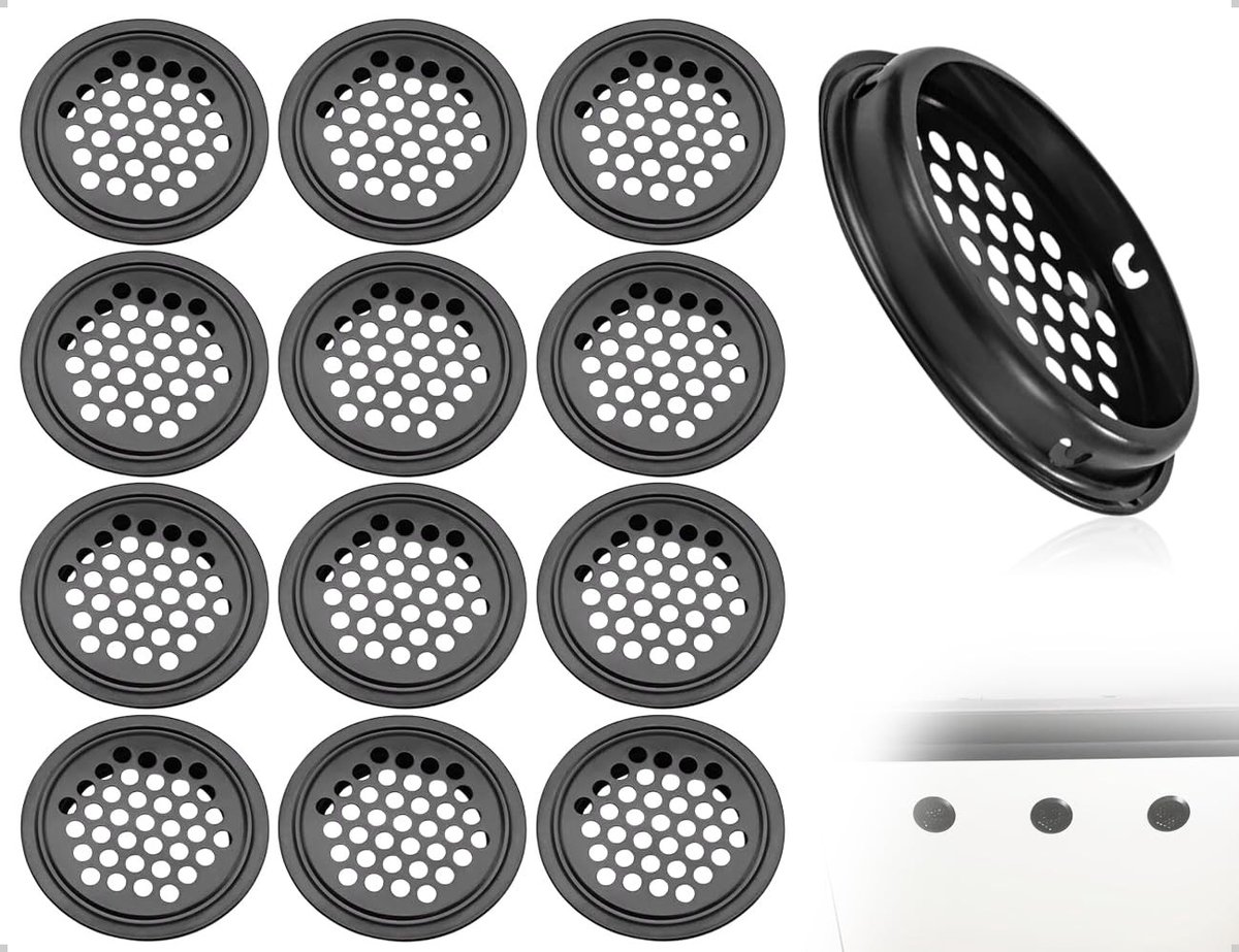 Dailygoods- Ventilatieroosters 12 stuks - Ventilatierooster rond - Ventilatiegat 53 mm - R