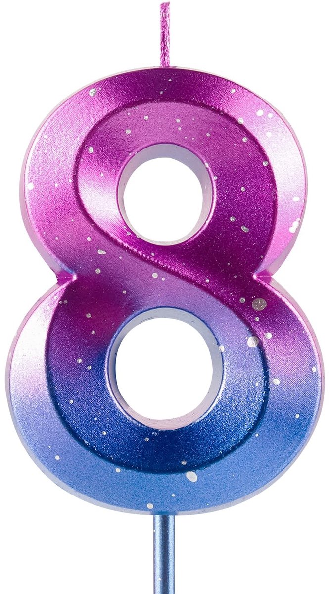 Dailygoods- Kaarsen 8e Verjaardag - Galaxy Gradiënt - Cake Topper - Premium Wax - 3D Diamant Ontwerp - Decoraties voor Verjaardagsfeest - Verjaardagskaars