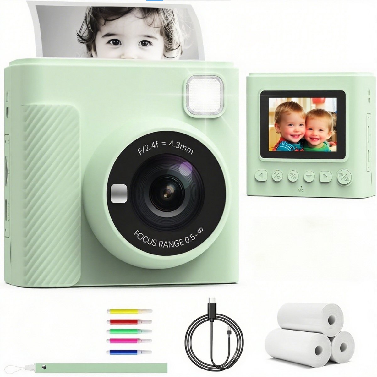 Instant Camera voor Kinderen – 1080P Digitale Kindercamera & Videocamera met 32GB-kaart & Printpapierrollen – Cadeaus voor Jongens & Meisjes van 3 tot 12 Jaar