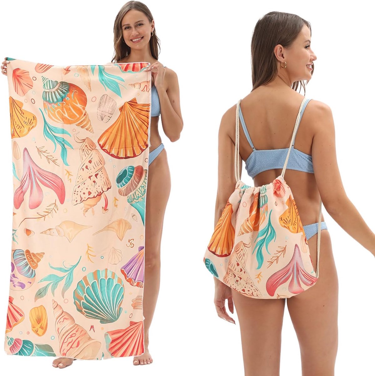 2-in-1 Opvouwbaar Strandlaken Met Ingebouwde Opbergzak | Compact Draagbaar Reizen Badlaken | Lichtgewicht Ruimtebesparend Geen Extra Tas Nodig | Voor Strand Zwembad Kamperen Reizen En Alle Buitenactiviteiten| Cyslmuk®