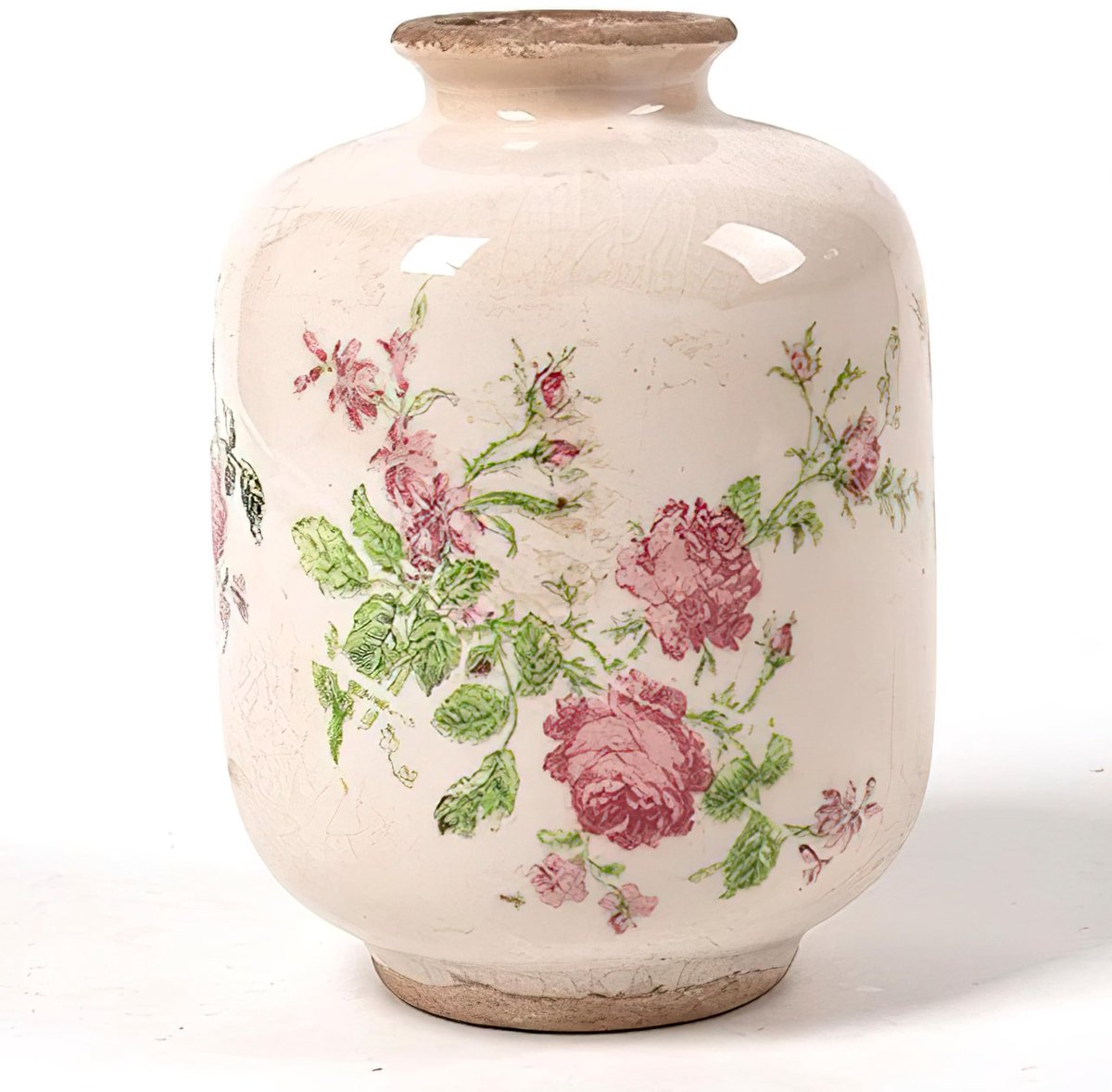 Dailygoods- Keramische Vaas Handgeschilderd - Bloemenvaas - Porseleinen Vaas - Craquelé Glazuur - 14 cm - Elegante Decoratie