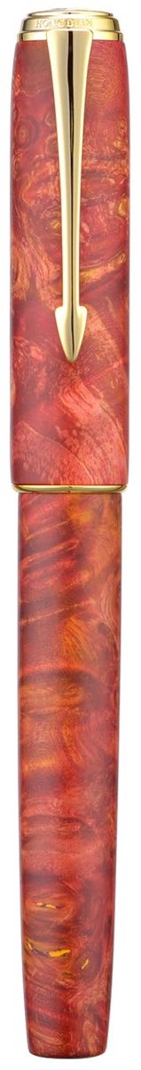 Dailygoods - Hongdian A7 gestabiliseerde houten vulpen, extra fijne penpunt, Chinese knoop, handwerkpen met converter en metalen behuizingsset (koraalrood)