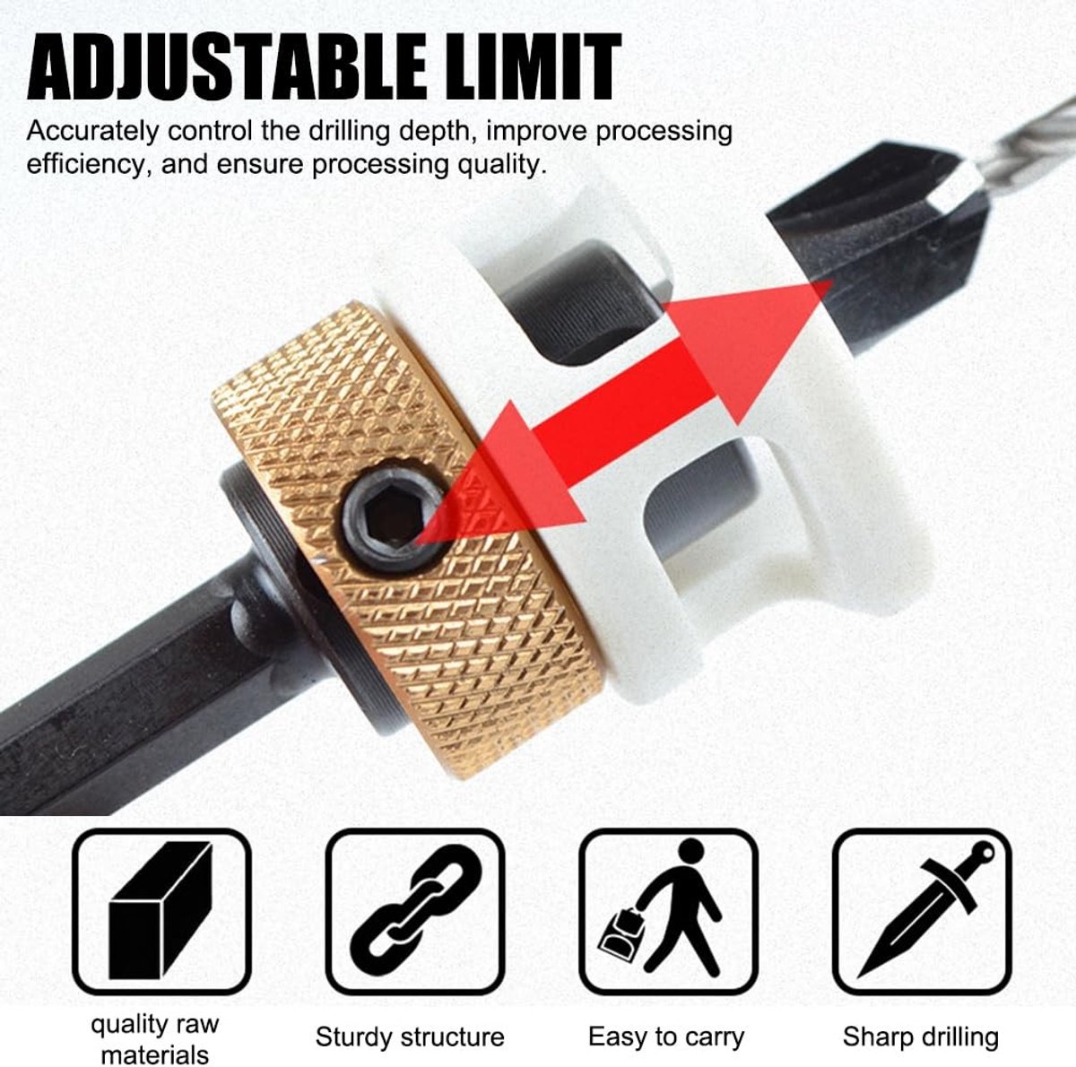 Dailygoods- Verzinkboor 6-delige set - Kegelverzinkboor met dieptebegrenzing - Houtbewerking - Nauwkeurige boor - Roestvrij staal - Instelbare verzinklengte - Boorset