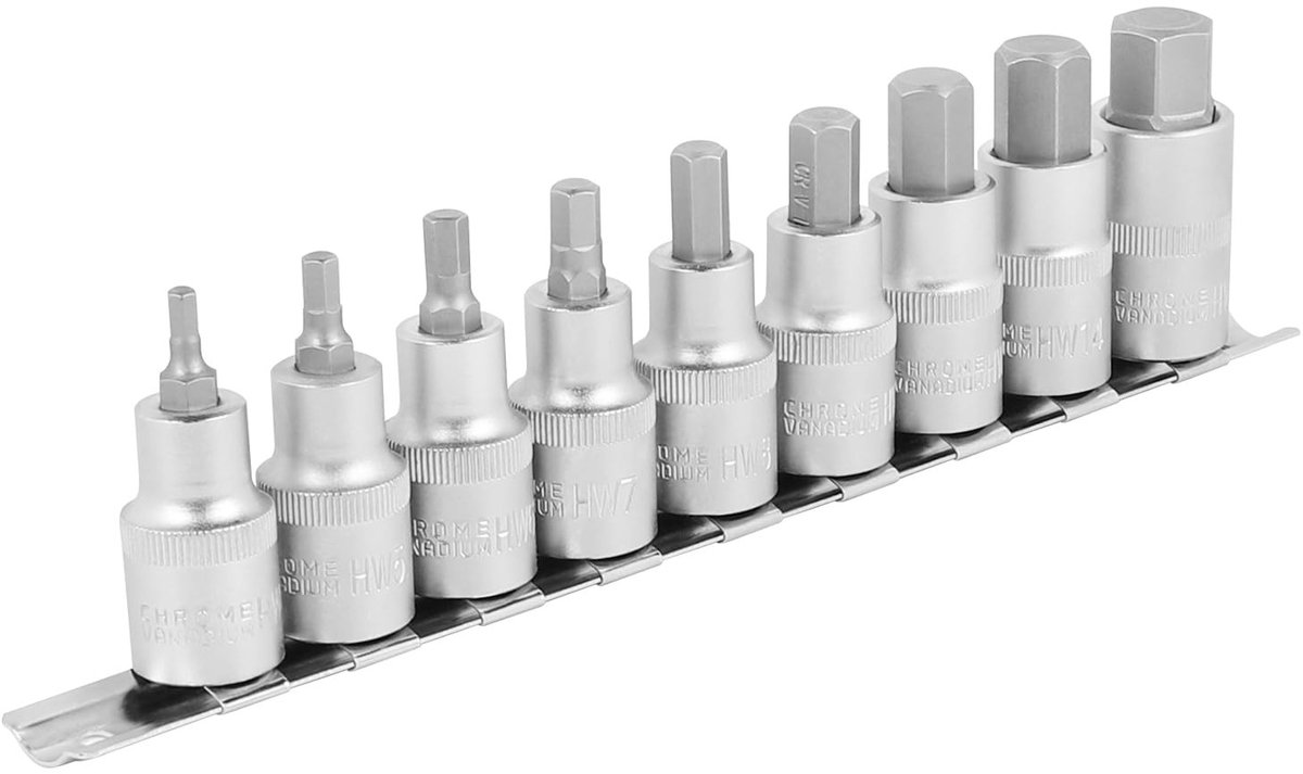 Dailygoods - CPROSP 9-delige inbussleutelset 1/2 inch met opsteekrail, inbussleutel