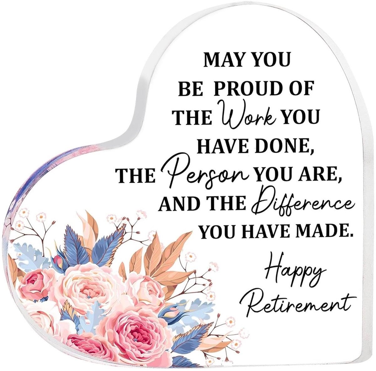 Dailygoods- Pensioenversiering - Transparant Acryl Ornament - Hartvormige Decoratie - Woondecoratie - Geschenken - Duurzaam en Makkelijk te Onderhouden