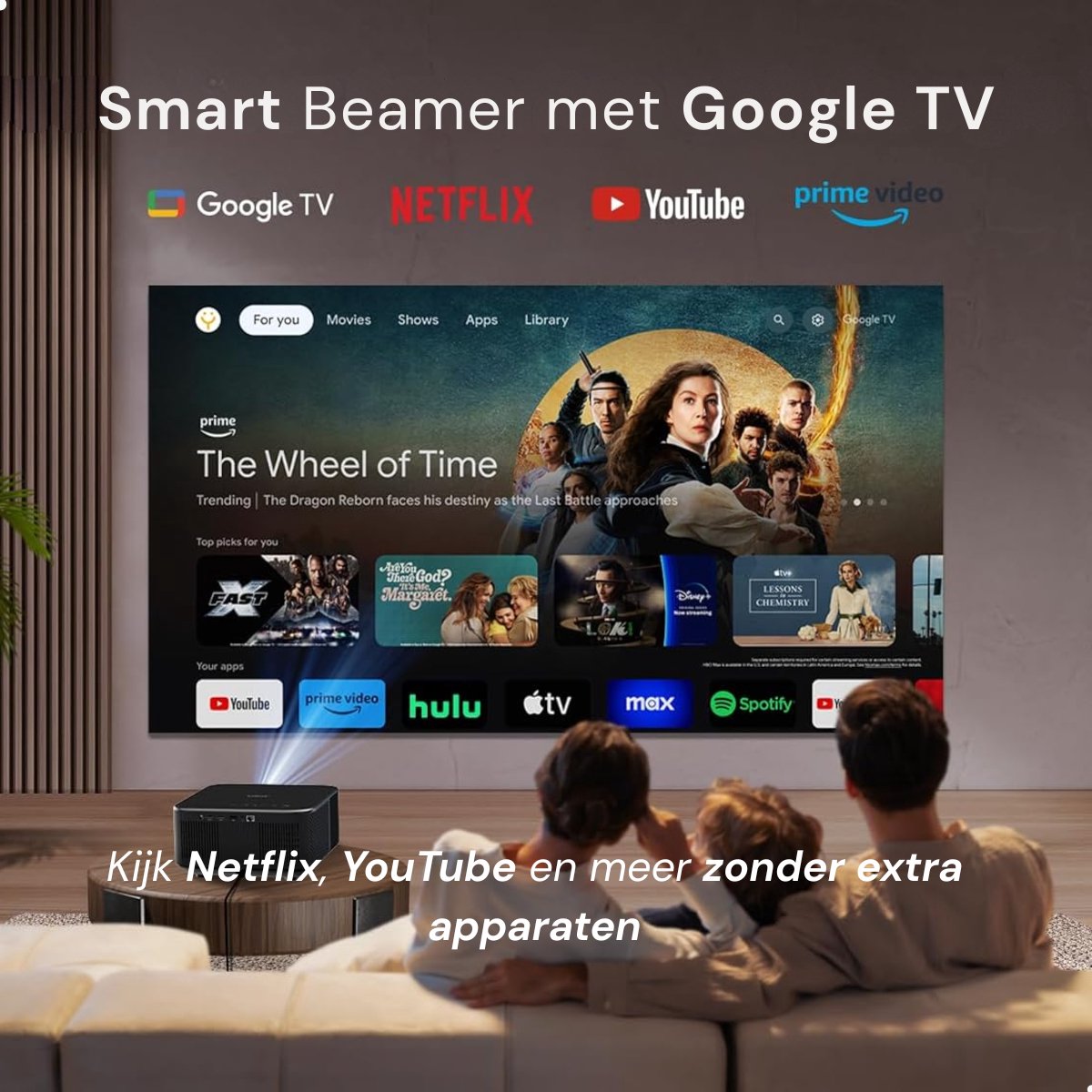 Yaber K3 Pro Smart Beamer met Google TV – Projector met Subwoofer – 1000 ISO Lumen – Full HD 1080P – Sound by JBL & Dolby Audio – Autofocus & Auto Keystone – Wi-Fi 6 – Thuisbioscoop thumbnail 4