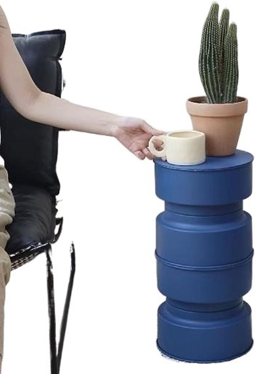 Kleine bijzettafel - Plantenstandaard tafel - Decoratief gebruik - Abstract minimalistisch design - 48 cm hoog - Blauw