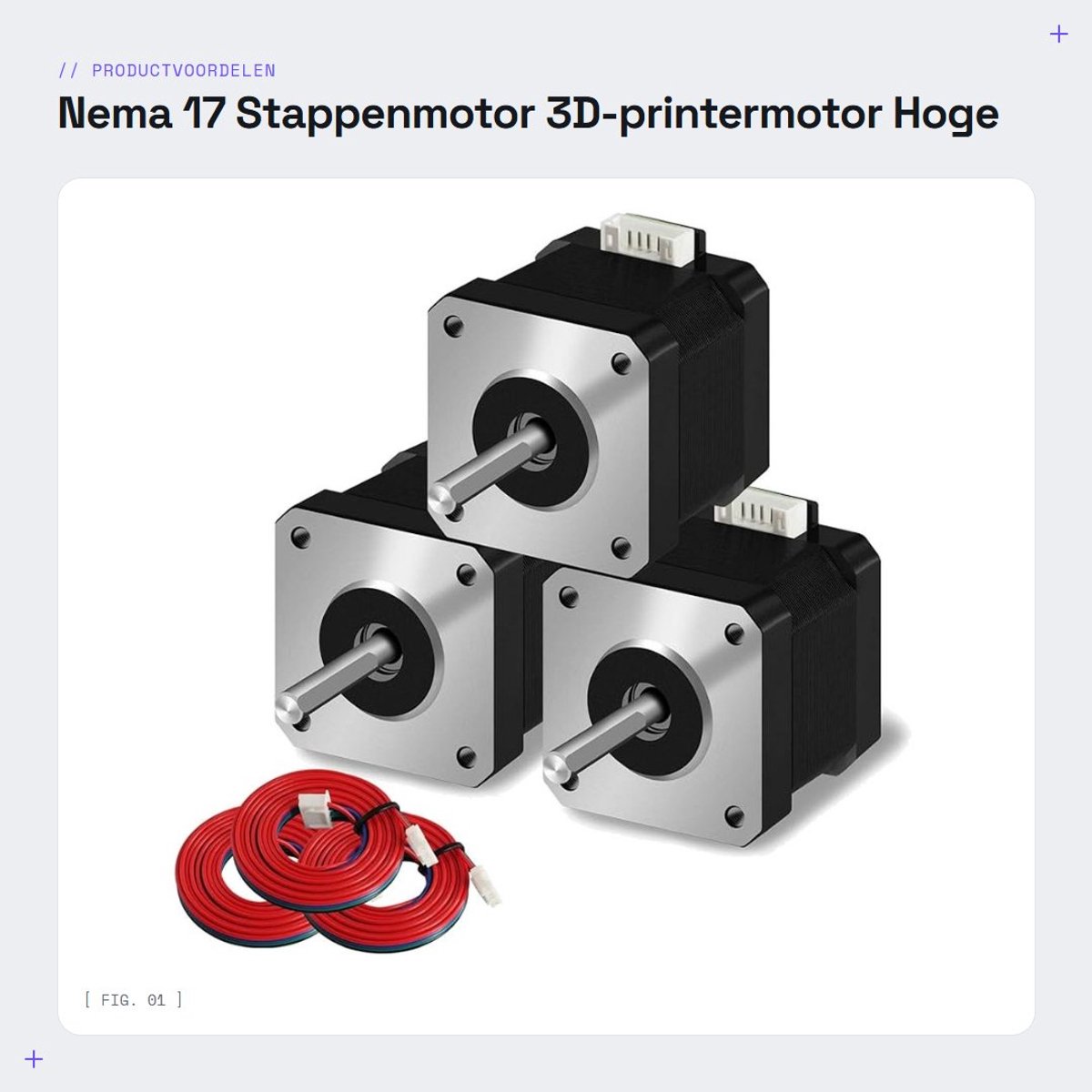Dailygoods- Stappenmotor Nema 17 - 42x38mm - 1,5A/3,8V - 2 Fase - 4 Draden - 1 Meter Kabel - Hoge Koppel - Motor