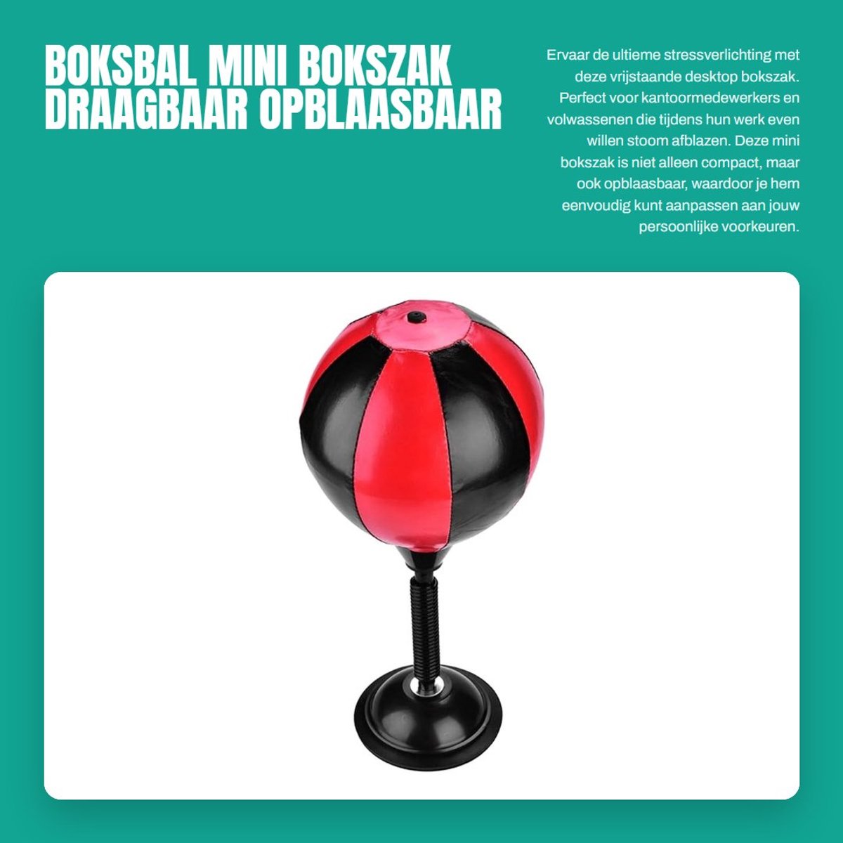 Dailygoods- Boksbal Vrijstaand - Opblaasbaar - Bureau Bokszak - Draagbaar - PU-oppervlak - Zuigbasis voor Kantoormedewerker - Tafelbokszak