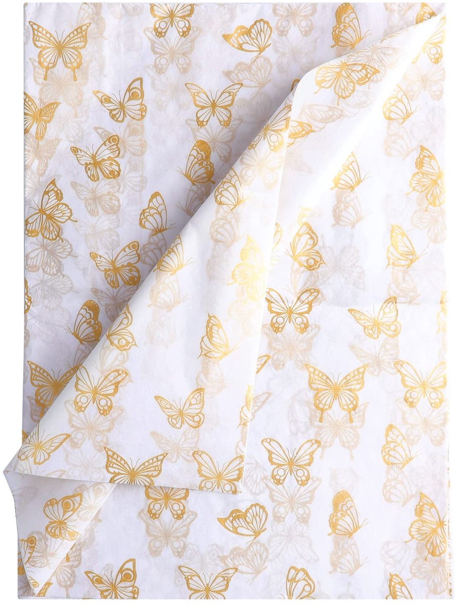 Dailygoods- Tissuepapier Goud - 30 Stuks - 35x50cm - Vlinder Inpakpapier - Geschenkverpakking - Ambachten - Hoogwaardig Materiaal