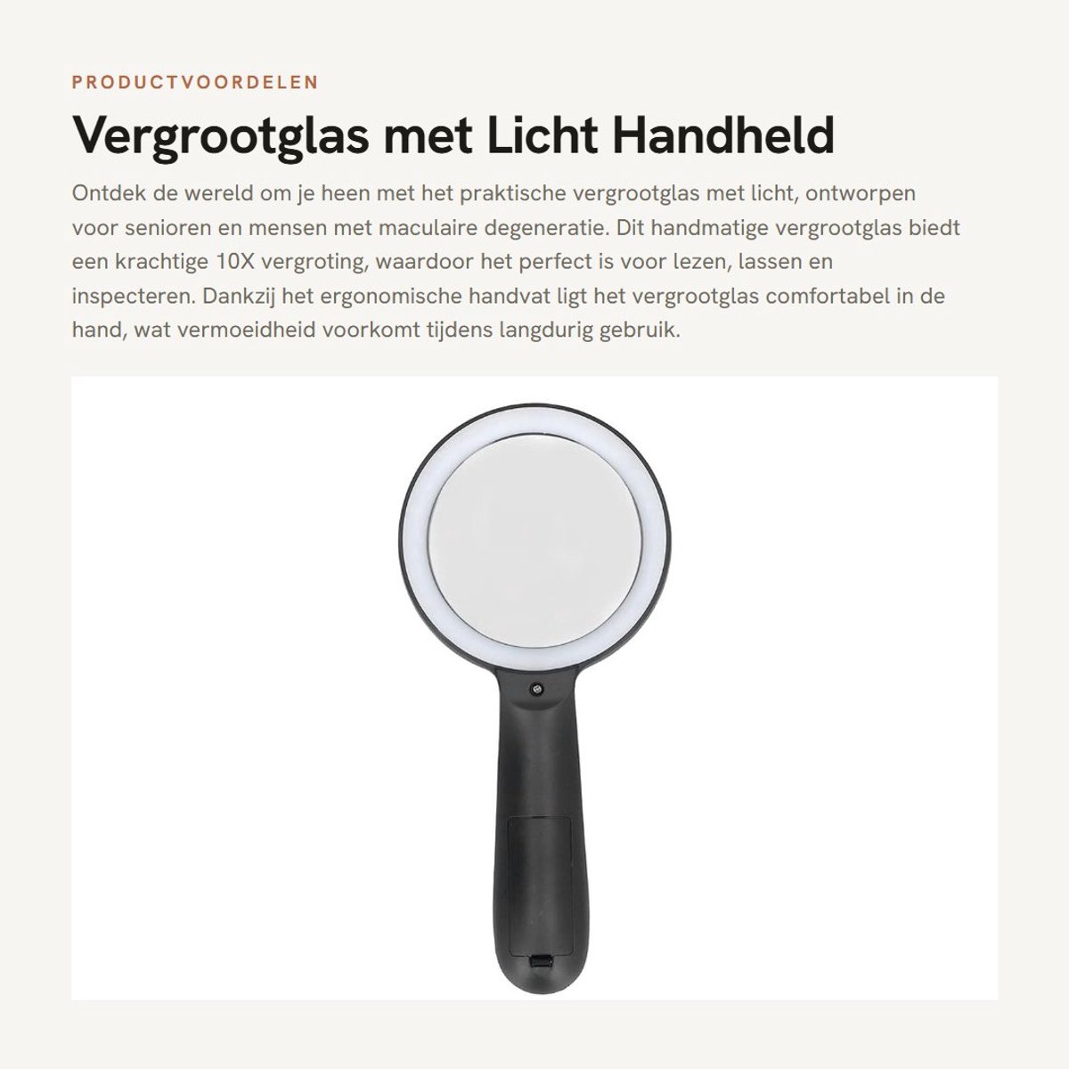 Dailygoods - Vergrootglas met Licht - Handheld Vergrootglas 10X - Ergonomisch Ontwerp - Grote Leesvergrootglas - Geschikt voor Senioren - Ideaal voor...