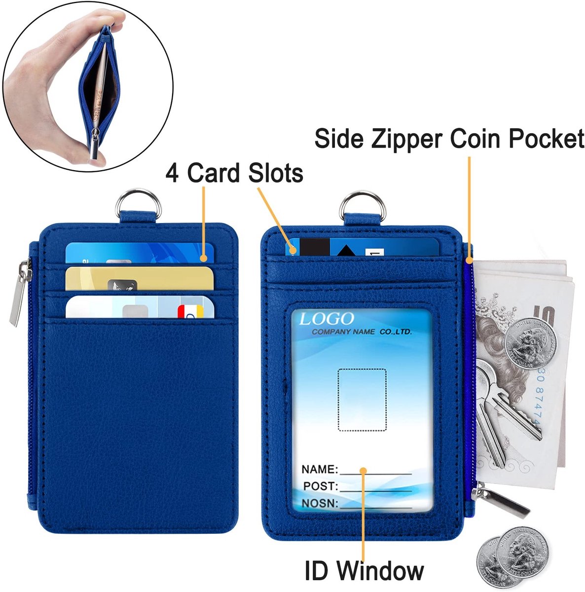 Dailygoods - ID-kaarthouder - Lederen kaarthouder - Veilig en praktisch - Blauw - Afneembare halsband - Geschikt voor kantoor en school