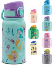 BentOH! RVS Waterfles 350ml voor Kinderen - Zeemeermin - Anti-overloop & Lekvrij – Met Eén Hand te Openen – BPA-vrij & Vaatwasserbestendig