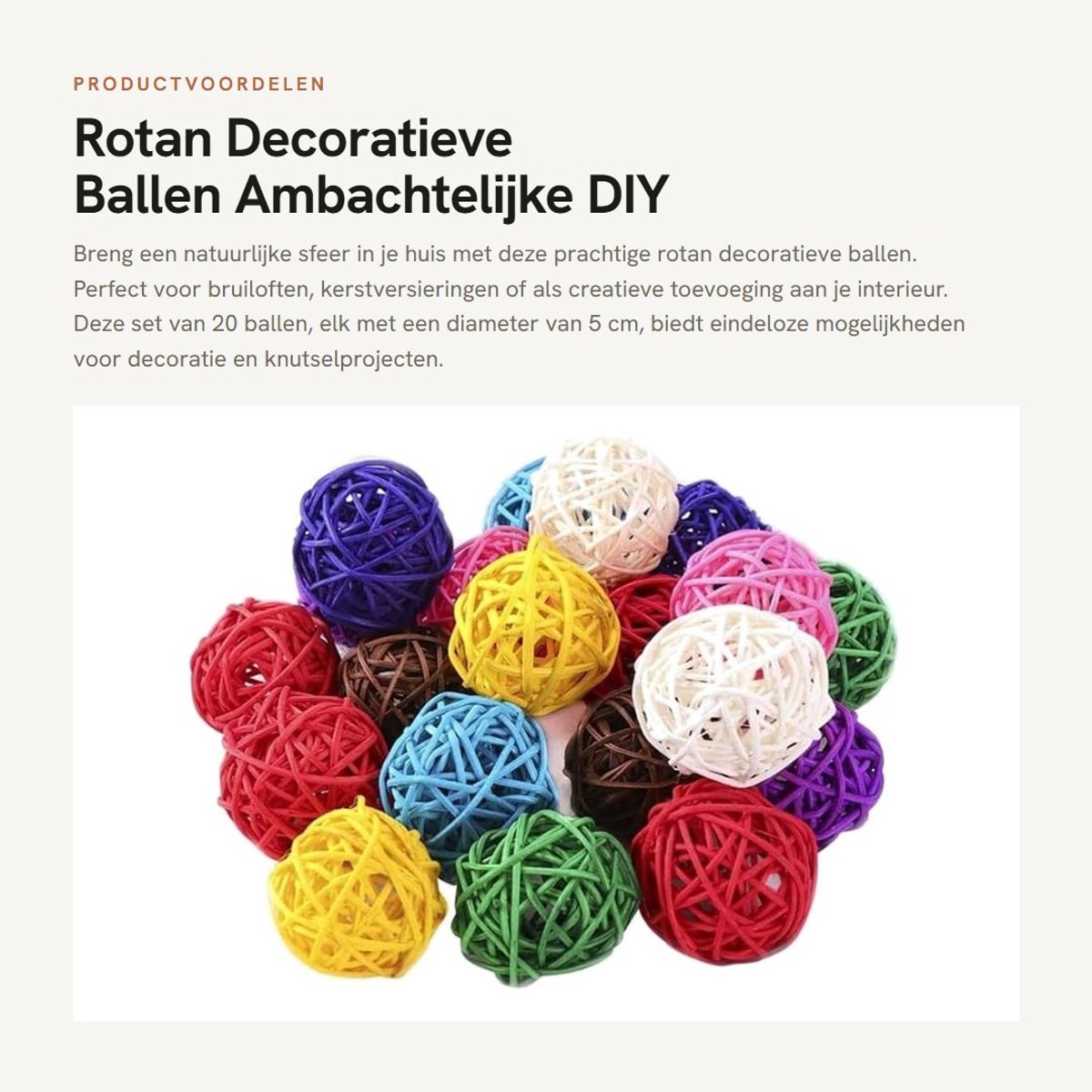 Dailygoods- Rotan Ballen 20 Stuks - Decoratieve Ballen - Bruiloft Decoratie - Kerstversieringen - Vaasvullingen - Duurzaam Rotan - Decoratieballen
