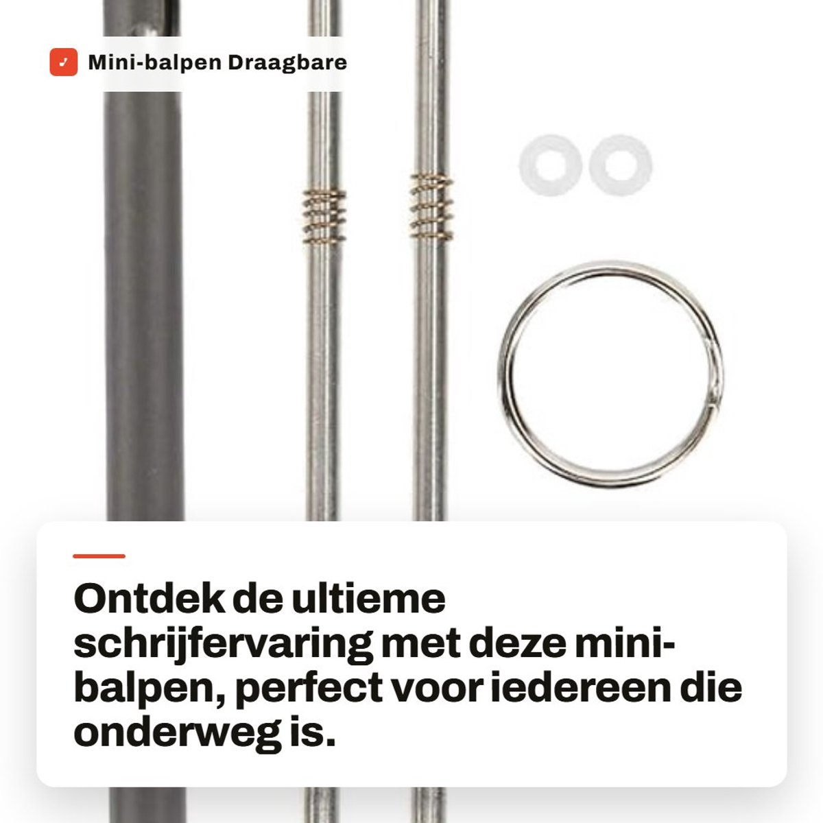 Dailygoods- Balpen Draagbaar Ontwerp - Sleutelhangerpen - Schrijfinstrument - Roestvrij Staal - Lichtgewicht - Twee Vullingen - Schrijfpunt