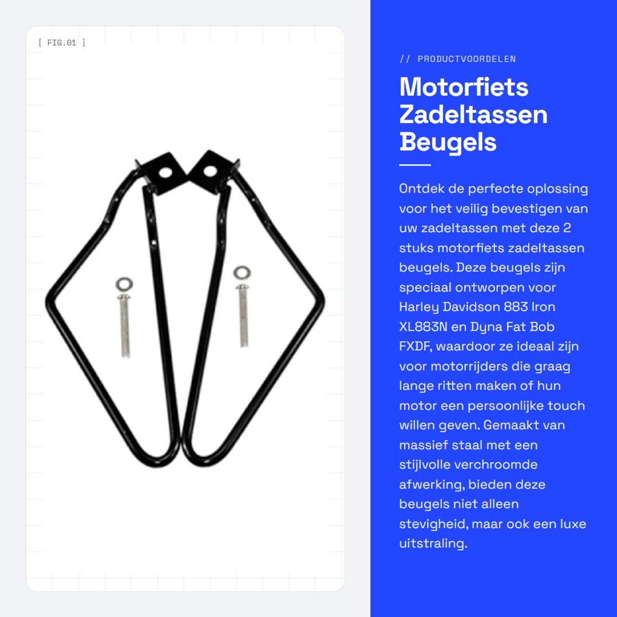 Dailygoods- Zadeltassen Beugels Ondersteuning - 2 Stuks - Massief Staal - Zwart - Compatibel met Harley-Davidson - Voorkomt Wielen. - Zadeltassteunen