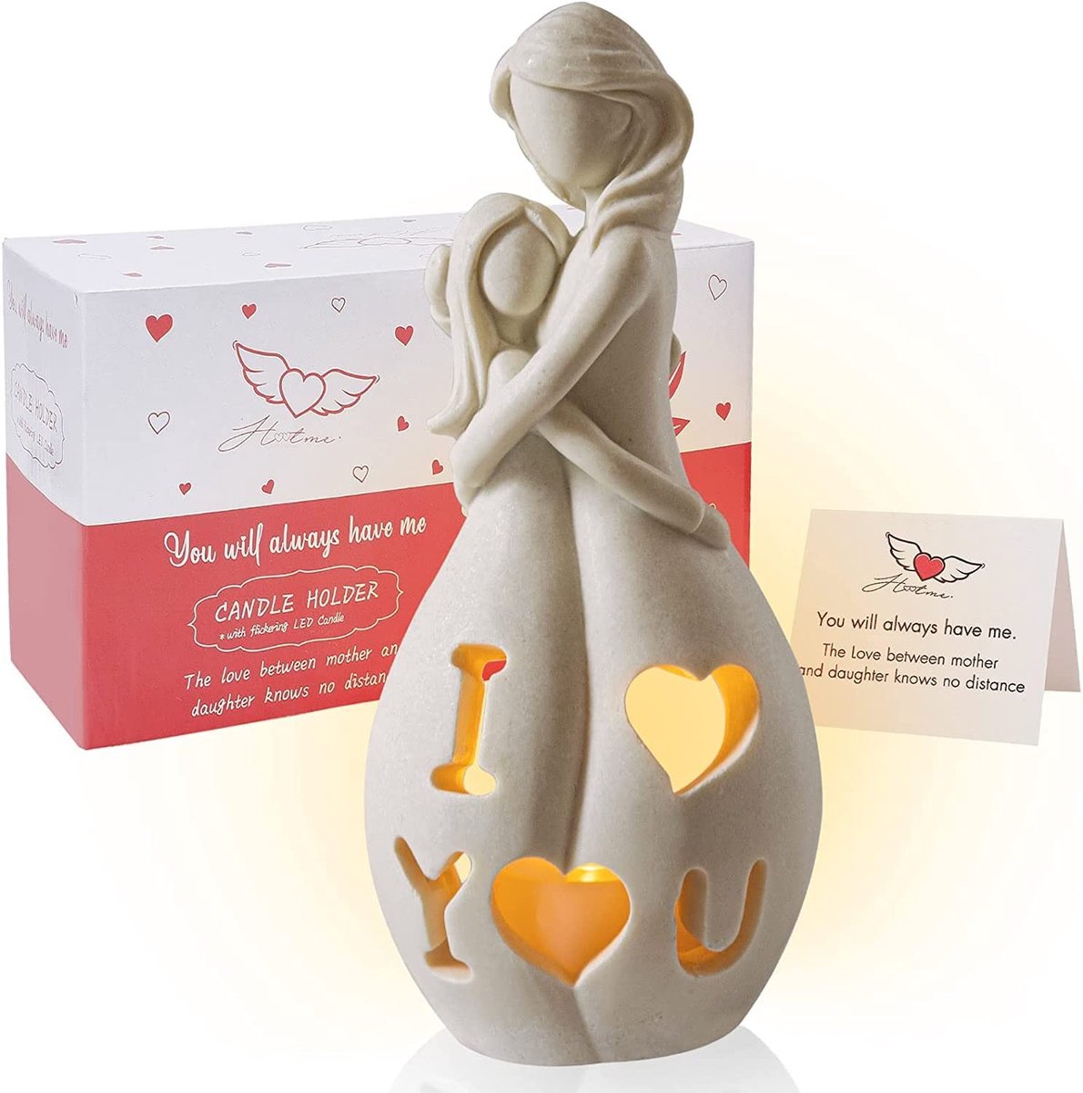 Dailygoods- Kandelaar Moeder/Dochter Beeldje - Cadeau voor Moederdag - Verjaardagscadeau - Decoratie voor Huizen - Hars Beeldje - Perfect voor Feesten