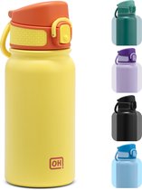 BentOH! RVS Waterfles 350ml Kinderen & Volwassenen - Geel - Anti-overloop & Lekvrij – Met Eén Hand te Openen – BPA-vrij & Vaatwasserbestendig