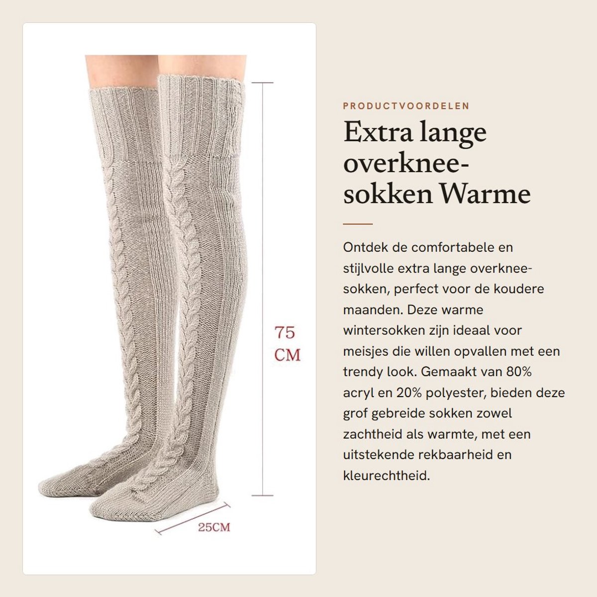 Dailygoods- Overknee-sokken - Extra lange gebreide sokken - Warme winterkousen - Rekbare kousen - Ideaal voor cosplay - Voetlengte 25 cm - Slanghoogte 75 cm - Kniekousen