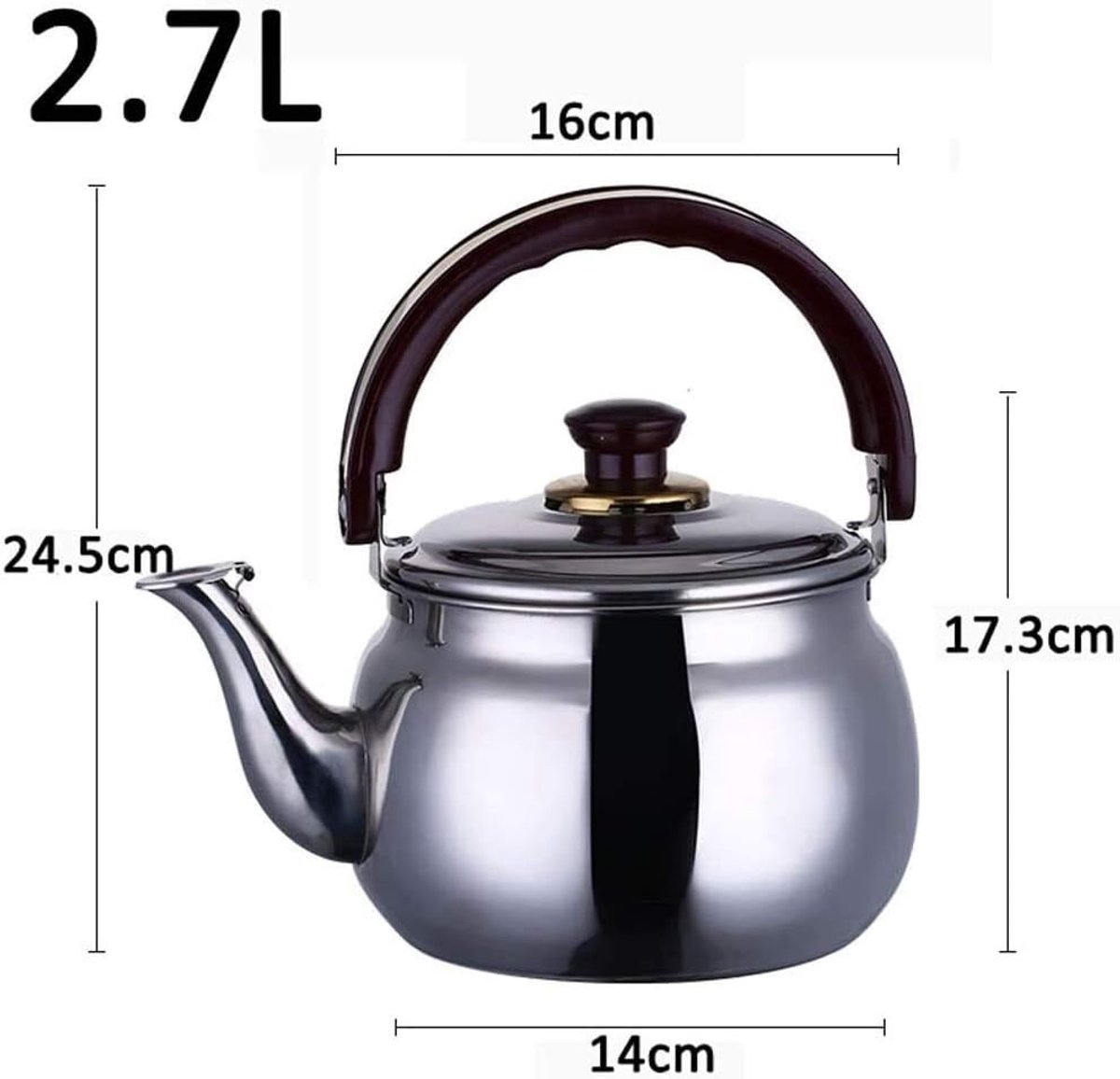 RVS Waterkoker - Grote Ketel - Water Koken - Fluitend Signaal - 2.7 Liter - Zilver